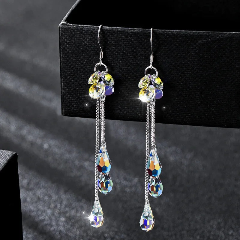 Shiny Crystal Zircon Long Stud Earrings