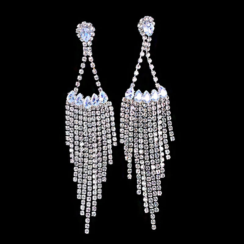 Shiny Crystal Zircon Long Stud Earrings