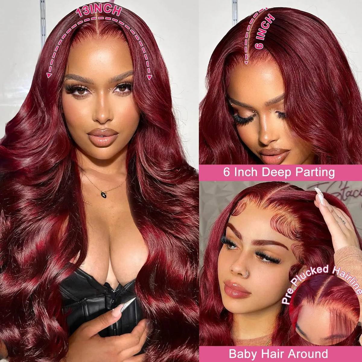 Burgundy 99J 13x6 HD Transparent Lace Front