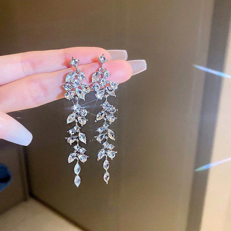 Shiny Crystal Zircon Long Stud Earrings