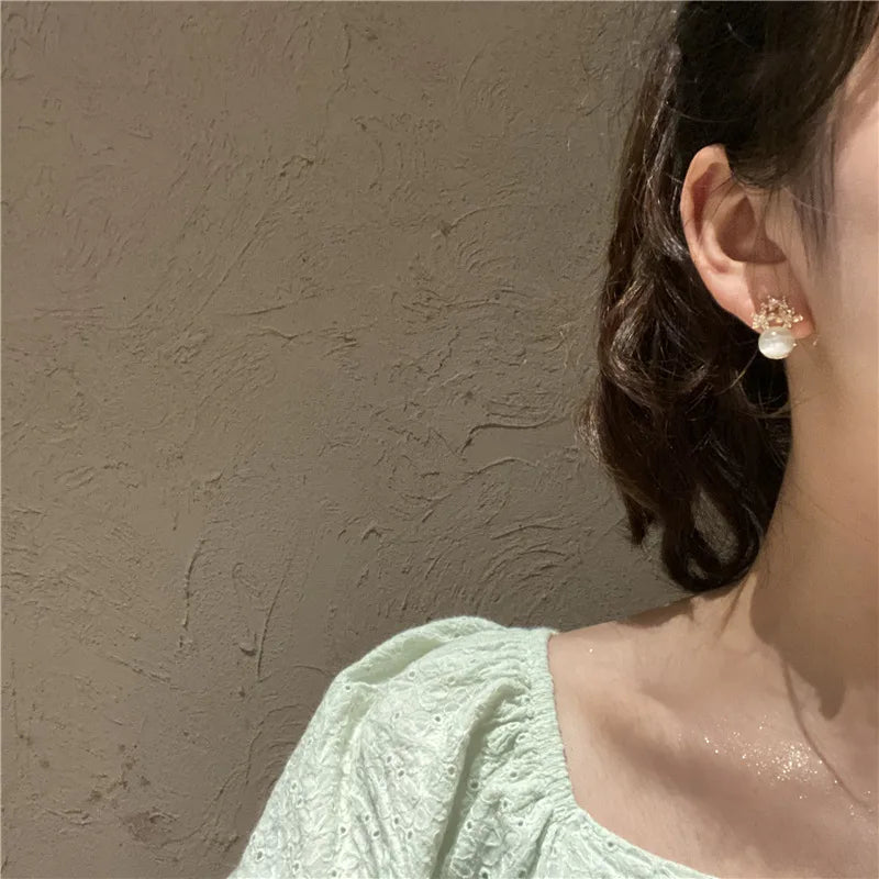 Flower Rhinestones Opal Stud Earrings