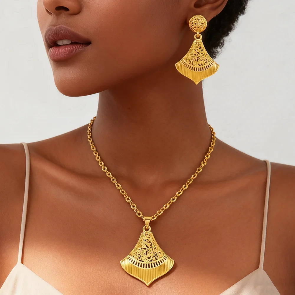 Ethiopian Jewelry Set for Women Gold Plated Necklace and Earrings Set for Women High Quality Sets for Women Weddings Mother Set