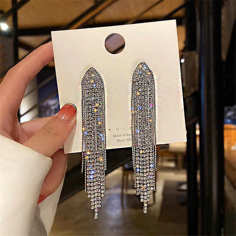 Shiny Crystal Zircon Long Stud Earrings