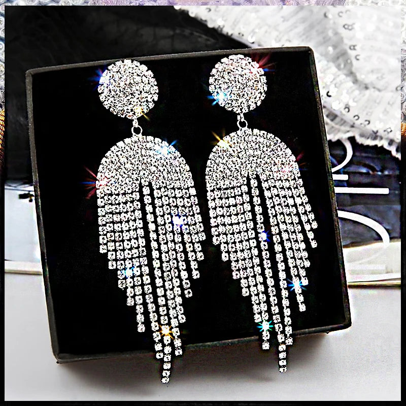 Shiny Crystal Zircon Long Stud Earrings