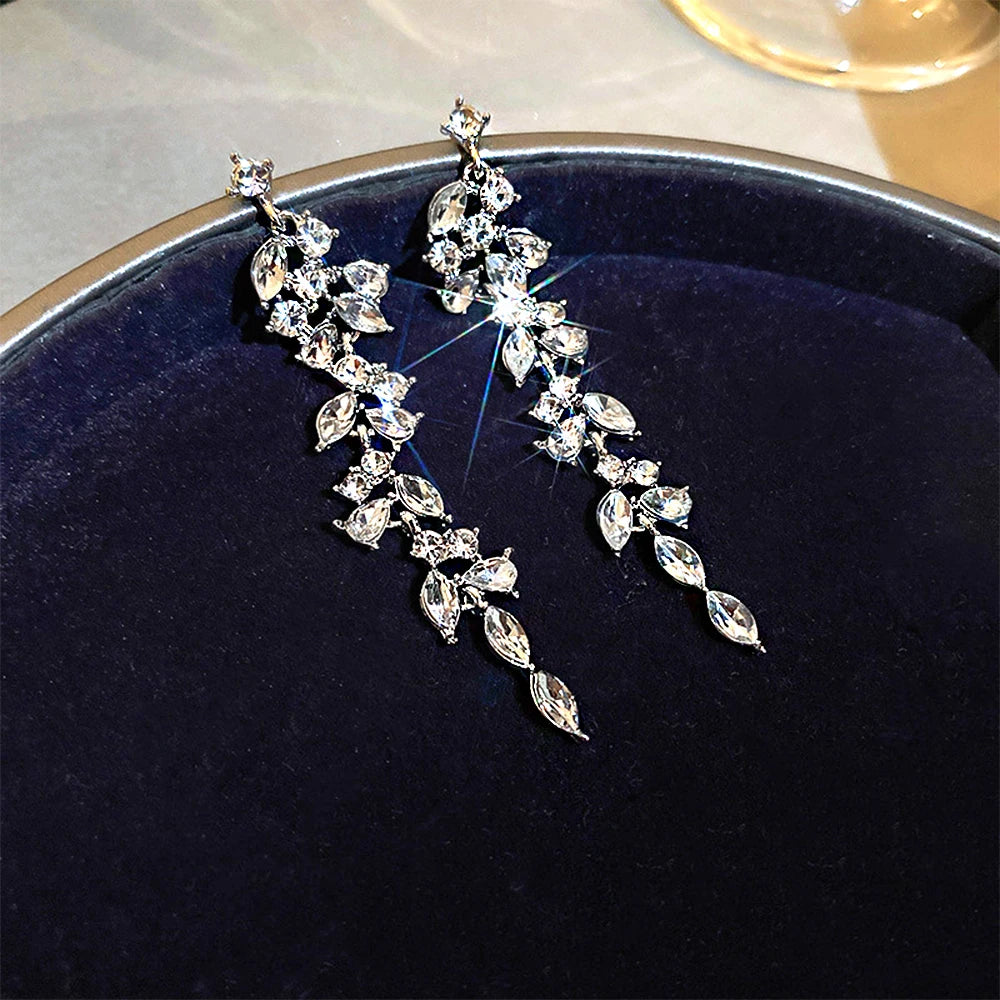 Shiny Crystal Zircon Long Stud Earrings
